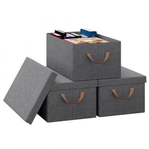 WOLTU Boîte de Rangement Pliable, Lot de 3 Paniers de Rangement en Tissu Non-Tissé, avec Poignées et Couvercle, pour Vêtements et Jouets, Gris, 48x29x20cm (WOLTU GmbH, neuf)