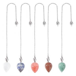 GOMAKERER 5 pendule en Cristal pour la Divination 5 Styles Pendule de Radiesthésie en Pierres Précieuses Synthétiques Naturelles Pendules à Pointe de Larme pour la Méditation Yoga Zen 23cm (GOMAKERER FR, neuf)