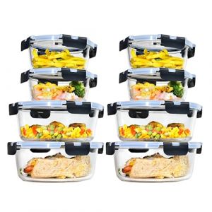 ERUIV 8 bo&icirc;tes de conservation en verre/r&eacute;cipients de conservation/r&eacute;cipients alimentaires pour la cuisine Convient pour le micro-ondes, le four, le cong&eacute;lateur et le lave-vaisselle (NO.1-XYF, neuf)