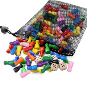 CHUANFU 80 Pieces Pions de Jeu en Bois, 25 x12mm Pions pour Jouet et 6 D&eacute;s, Jeux de Soci&eacute;t&eacute;, Figurines de Jeu Color&eacute;es, Composant de Jeux Jouet, pour &eacute;checs Volants, Dames (CHUANFU, neuf)