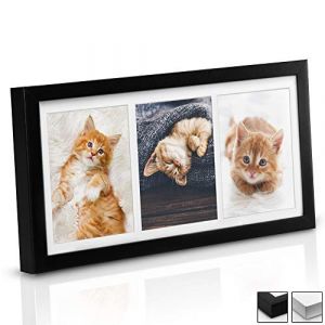 BOMOE Galeria Multi Cadre Photo pour 3 Photos 10x15 cm – Cadre Photo en Bois & Verre Plastique avec Suspension Métallique, Pied de Support & Passepartout – Décoration Murale – Noir (Brandvin, neuf)