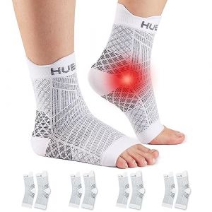 HUEGLO Attelle Cheville Sport pour Chevillère Entorse, 4 Paire Chaussettes de Contention Homme Femme Strapping Chevillere de Maintien Blanc M (HUEGLO-FR, neuf)