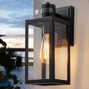 FTL Applique Murale Exterieur Détecteur de Mouvement,E27 Lanterne Murale Lampe Extérieur avec Capteur de Mouvement,Noir IP44 Luminaire Exterieur Mural avec Verre Transparent pour Porte d'entrée,Jardin (FTNOUS, neuf)