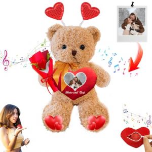 JABECODIFA Nounours Personnalis&eacute; avec Coeur, Cadeau Saint Valentin pour Femme Homme Nounours en Peluche Saint Valentin avec Texte+Photo, Cadeaux Personnalis&eacute;s pour Decoration Saint Valentin (30 cm) (Huixun3, neuf)