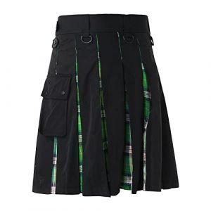 Kilt &eacute;cossais pour homme - Jupe pliss&eacute;e gothique - Jupe pliss&eacute;e vintage m&eacute;di&eacute;vale - Cerf &eacute;cossais traditionnel - Denim noir - Tartan irlandais - Kilt moderne, vert, XL (Aigdgoog, neuf)