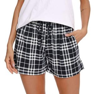 Lovasy Bas de Pyjama Femme Short de Pyjama d'été en Coton à Carreaux Léger Short de Nuit Grande Taille,Bleu Marine,M (Lovasy Direct, neuf)