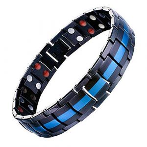 JFUME Bracelet magn&eacute;tique pour homme Bracelet noir Bijoux avec outil de retrait de lien en fibre de carbone bleu 8,5" r&eacute;glable (JFUME JEWELRY, neuf)