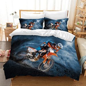 AVJWWD Housse De Couette Moto 200x200cm avec 2 Taies d'oreiller 50x75cm,Sports Extrêmes Microfibre Parures de Lit,Moderne Bleu Housse de Couette Moto pour Adultes Hommes Enfants (200 x 200 cm, Moto3) (XINSHIYU-US, neuf)