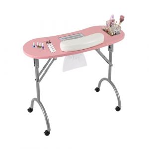 Table de manucure, pliable, avec aspiration, table de manucure mobile avec 4 roues universelles, table de manucure portable en MDF, capacité de charge 30 kg, table de salon de manucure, table à ongles (QINYEKJZZ, neuf)