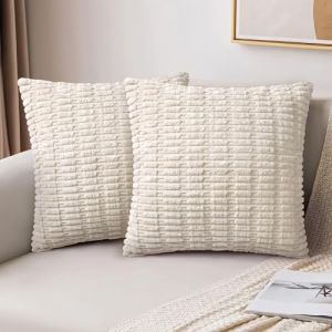 AUAUY Housses de Coussin 45x45, 2PCS Velours c&ocirc;tel&eacute; ray&eacute; Boho Housse de Coussin Chambre Salon Maison, Housse Coussin Canap&eacute; Lit Jardin D&eacute;co Aesthetic Scandinave pour Canap&eacute; en Velours C&ocirc;tel&eacute; (Lairi, neuf)