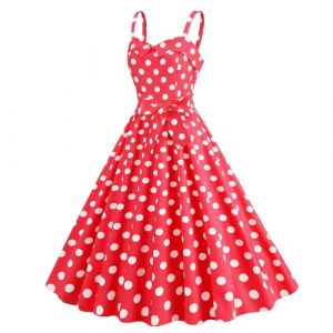 Robe Année 60 Pin-Up Femme Sexy Col V sans Manche Retro Robe Style 1950's Audrey Hepburn Pin-Up Rockabilly Elegante Polka Dot Trapèze Vintage Robes Swing Robe De Bal Fête Cérémonie Mi Longue (Blingko, neuf)