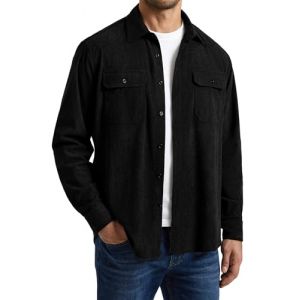 Enlision Chemise-Veste Noir Velours Cotele Homme Décontractée Veste Légère Boutonnée à Manches Longues à Poches à Rabat XL (QIWEIEUR, neuf)