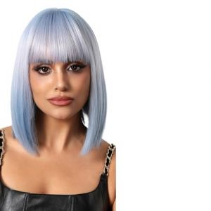 Perruque Femme Perruques ombr&eacute;es bleu clair &agrave; blanc, perruque courte et lisse avec frange for femmes, usage quotidien, f&ecirc;te(WL1138-1) (Jian Yi Shang Mao, neuf)