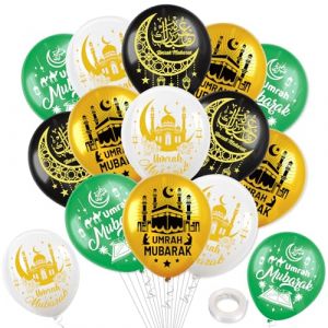 DPKOW 24 Pi&egrave;ces Omra Mubarak Ballons D&eacute;corations, Umrah Mubarak Ballons en Latex pour Omra D&eacute;corations de Maison Musulmane Islamique, عمرة مبارك Balloons D&eacute;corations, 4 Styles (dpkow, neuf)