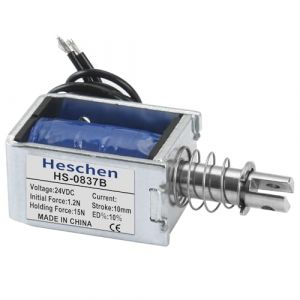 Heschen Électro-aimant solénoïde, HS-0837B, DC24V15N, course de 10 mm, serrure de porte à cadre ouvert de Type push-pull (Heschen, neuf)
