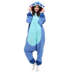 LABULA Animaux Pyjamas Costume à Capuche Déguisement Combinaison Halloween Carnaval Noël Fête Tenue,Stitch-Blue zippé,S (Haojinhan-EU, neuf)