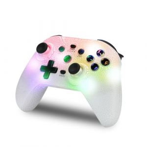 NK Manette Switch sans fil - LED RVB r&eacute;glable, Switch/PC/Android/iOS, Fonction Turbo, R&eacute;glages Macro, Bluetooth, 6 axes, 4 modes de vibration - Couleur blanche (Support Smartphone) (ALTAUDIA, neuf)