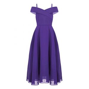 Vxuxlje Enfant Fille Robe Soir&eacute;e Princesse Epaule Nue Robe Demoiselle d'honneur Mariage C&eacute;r&eacute;monie Robes de F&ecirc;te Bal 6-16 Ans Violet 11-12 Ans (Vxuxlje, neuf)