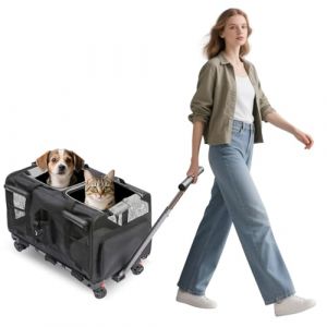 PETCUTE Caisse de Transport pour 2 Chat avec Roulette,Respirant Sac de Transport pour Chats,Sac de Transport pour Animaux de Compagnie avec Laisse de S&eacute;curit&eacute;,Voyage en Voiture, Camping,Noir (ZHI-INNOVATIVE LTD, neuf)