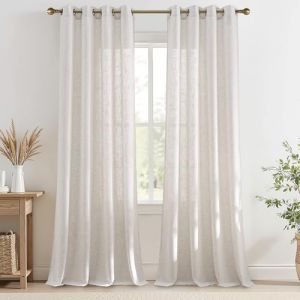 PONY DANCE Lot de 2 Rideau Voilage Lin - Rideaux Translucide L140xH200cm : Lumi&egrave;re Douce & Intimit&eacute; pour Fen&ecirc;tre Porte Chambre Salon Maison Interieurs, Decoration avec Oeillets, &Eacute;cru (RYB HOME EU, neuf)