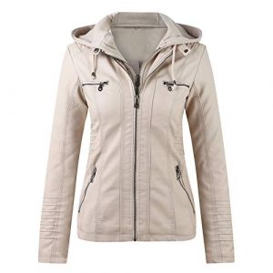 Veste en Cuir Femme Veste Biker Blouson Style Motard pour Femme en Imitation Cuir À Manches Longues Zip Jacket Femme Slim Fit Faux Leather Mi Saison Manteau de Moto Col Montant (UoUa1245, neuf)
