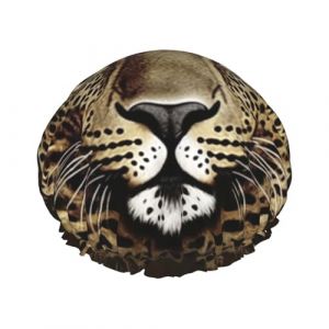 OUSIKA Bonnet de douche réutilisable pour femme - Double couche - Imperméable - Motif tête de léopard - Élastique - Protection des cheveux pour femme - Spa et salon (linhuashanghang, neuf)