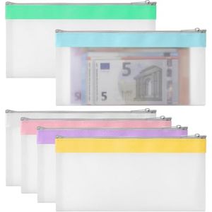 ZRUEWOT 6 Pi&egrave;ces Sacs d'argent avec Fermeture &Eacute;clair Pochette d'argent Enveloppes Sac de Banque Organisateur Transparent Porte-Monnaie pour &Eacute;conomiser Ch&egrave;que Re&ccedil;u 19,3 x9,4 cm (Lideke, neuf)