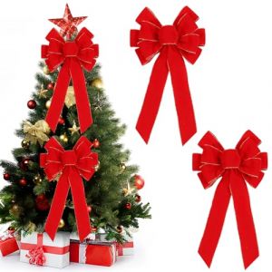 Gros Noeud Rouge Noel, 2 PCS Noeud Sapin de Noel, 50 x 28cm Nœud Rouge Noël Velour, Noeuds de Porte Noels, Gros Noeuds Cadeau pour Couronnes de Noël, Arbres de Noël, Portes (2 PCS) (Muziyi, neuf)