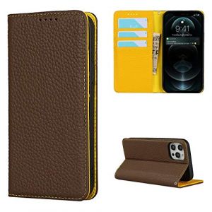 Copmob Coque iPhone 12 Pro Max,Flip Cuir v&eacute;ritable Portefeuille &Eacute;tui en Cuir,[4 Fentes][Fermeture magn&eacute;tique],Housse &Eacute;tuis &agrave; Rabat &Eacute;tui de Protection pour iPhone 12 Pro Max - Marron (Copmob, neuf)