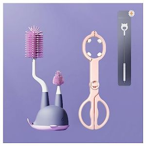 FOVNOT Silicone Bouteille Nettoyage Brosse,360° Tournant Brosse Mamelon Nettoyeur Rester et Bouteille Agrafe Bouteille Brosse Nettoyage Ensemble Bébé Bouteilles,Mamelons 23-1 Violet 30x14 (Rainbow185, neuf)