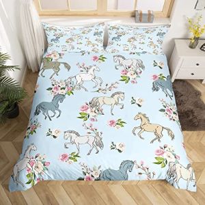 Housse de Couette 140x200 Cheval,Ensemble de Literie Farmhouse Western Cowboy Cowgirls Pour Enfants Gar&ccedil;ons Filles Adolescents,Parure de Lit Cartoon Kawaii Cheval,Housse Couette Rose Rustique Florale (Suzhou yiyanyun e-commerce Co., Ltd, neuf)