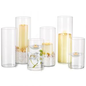 Photophore Bougeoirs Verre Vase Cylindrique: Hewory Set de 6 Porte Bougie pour Centre de Table Noel Mariage, Supports pour Bougies Piliers Transparent Vase en Verre Bougie Flottante (Sportsteam-66, neuf)