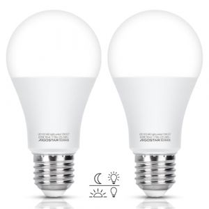 Aigostar Ampoule LED Crepusculaire E27 12W, Ampoules LED à Capteur Crépusculaire, Blanc Froid 6500K, 1170 Lm, Ampoule Allumage Automatique pour Garage Couloir Cave Escaliers, Lot de 2 (AIGOTECH, neuf)