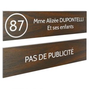 DECOHO - Plaque Boite aux Lettres Personnalisable - Lot de 2 plaques adhésives - Bleu Lettres Blanches, Effet Bois foncé - Format 10 - Marron (DECOHO, neuf)