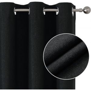 Joydeco 100% Rideau Occultant Thermique Isolant Anti Froid et Chaleur 140x200cm 2 Pièces, Rideaux Opaques Effet Lin à Oeillets Anti UV Anti Bruit, Decoration Chambre Maison Salon - Noir (joydeco, neuf)