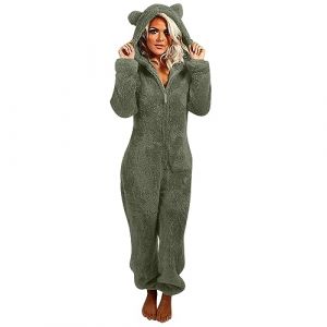 Combinaison Pyjama Femme Grenouillere Femme Combi Pyjama Tout En Un Chaud En Polaire,Combinaison Pyjama Barboteuse Polaire Capuche V&ecirc;Tement En Peluche Nuit Adulte Costume Loungewear Grenouill&egrave;Re, (chengmao store, neuf)
