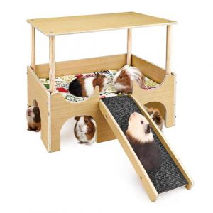 Chihutown Maison pour cochon d'Inde, cachette pour hamster, lapin, jouets pour cochons d'Inde, accessoires pour cochons d'Inde, maisons et habitats pour petits animaux (bois) (XINGGEUS, neuf)