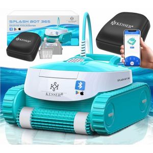 KESSER® Robot de Piscine pour Fond et Paroi | Jusqu'à 100m² de Piscine | Entièrement Automatique avec Fonction App et Module de Contrôle | Mécanisme d'escalade - Blanc/Turquoise (WMK Trading GmbH, neuf)