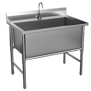LBONG &Eacute;vier sur Pied, Lavabo Commercial De Cuisine,&Eacute;vier &agrave; Un Seul Bol en Acier Inoxydable, Ext&eacute;rieur &Eacute;vier De Jardin Avec Robinet pour Restaurant(100X60X80cm/39.3X23.6X31.4in) (linyixianjiaobeijunfengwujinrizashanghang, neuf)