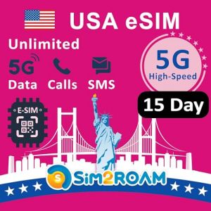 Carte eSIM prépayée aux États-Unis|Données Internet 5G/4G illimitées aux États-Unis (Hawaï Inclus)+5 Go de données 5G/4G au Canada et au Mexique|Appels et SMS illimités |Rechargeable (15 Jours) (AEROBILE, neuf)