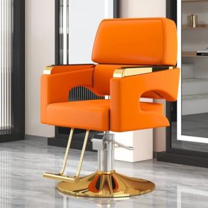 PA-DABAOO Fauteuil De Barbier Professionnel, Fauteuil De Tatouage Confortable Avec Accoudoirs Ergonomiques, Rotation À 360°, Hauteur Réglable 84-94 Cm, Équipement De Coiffure Professionnel,Orange (Panda-Dabaoo, neuf)