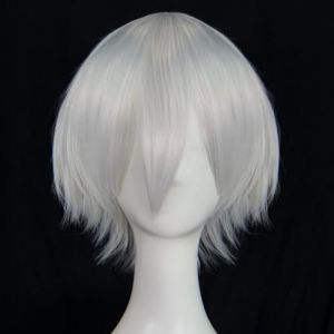 BEKIDER + 1 bonnet de cheveux, perruque courte blanche pour homme, perruque ondulée blanche avec frange, pour Halloween, Noël, événement, fête costumée (Kindn-uk, neuf)