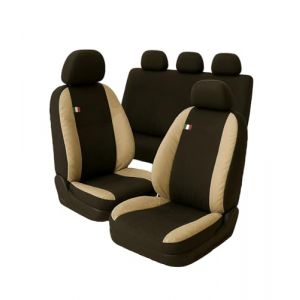 Susy Shop Housses de si&egrave;ges de voiture compatibles pour Clio, ensemble de housses avant et arri&egrave;re, dossier arri&egrave;re divis&eacute; 60 et 40 (Noir/Beige) (Susy Shop, neuf)