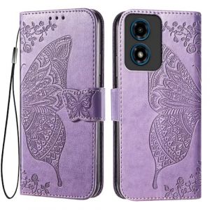 EASSGU Coque pour Motorola Moto E14 / G04S / G04 / G24 / G24 Power (6.5" inches) Etui Flip Magn&eacute;tique avec 3 Fentes pour Cartes 1 Portefeuille, Housse - Violet Clair (EASSGU, neuf)