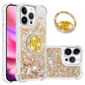 IMIRST Etui de T&eacute;l&eacute;phone pour iPhone 16 Pro (5.4'') Bling Paillettes Liquidsands &eacute;tincelle Coque Diamant Anti-Chocs pour Apple iPhone 16 Pro. YBK Love Gold (MRSTER, neuf)