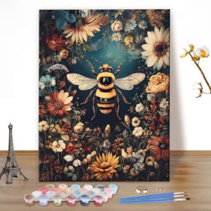 MEIYUDA Peinture par Numero Adulte Abeille Fleurs, DIY Peinture &agrave; l'huile par Num&eacute;ros sur Toile Artisanat avec Pinceaux, Decoration Maison Cadeau 40x50cm(sans Cadre) (JINBEIKANG, neuf)