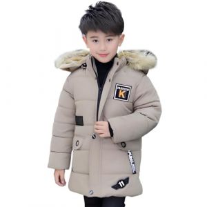 linboo Manteau Enfant Gar&ccedil;on Doudoune Doublure Polaire Chaud Veste d'Hiver &agrave; Capuche Fourrure Blouson Matelass&eacute; Epais Parka, Kaki, 5-6 ans (TBONBON-EU, neuf)