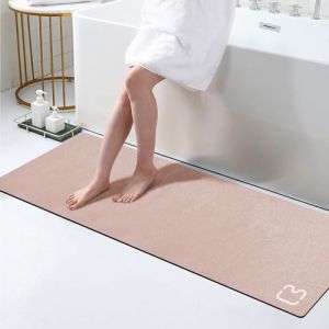 Tapis de bain extra long à séchage rapide, super absorbant, envers en caoutchouc antidérapant, pour sol de salle de bain, baignoire, douche, évier, motif terre de diatomée, 43,2 x 150 cm, rose pâle (ZXYhkXX, neuf)