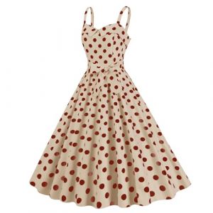 Robe Ann&eacute;e 60 Pin-Up Femme Sexy Col V sans Manche Retro Robe Style 1950's Audrey Hepburn Pin-Up Rockabilly Elegante Polka Dot Trap&egrave;ze Vintage Robes Swing Robe De Bal F&ecirc;te C&eacute;r&eacute;monie Mi Longue (Blingko, neuf)