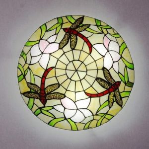 KUNYOS Lampes de Plafond Tiffany Dragonfly, Plafonnier de Salle de Bain r&eacute;tro, Lampes de Plafond pour Chambre avec Abat-Jour en Verre color&eacute;, E27 Plafonnier pour Cuisine et Salon,30cm (quwoxiansuxiadianzishangwu, neuf)